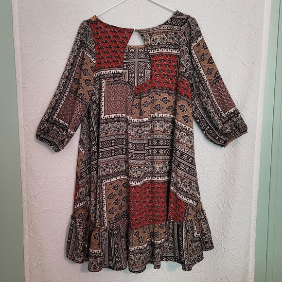 Hayden Los Angeles Multicolor Patchwork Hi Low Boho Peasant Top Size Medium - Picture 2 of 8